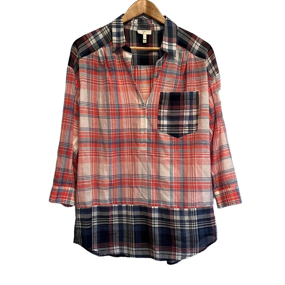 Joie Plaid Contrasting Popover Tunic 100 Cotton Size Small